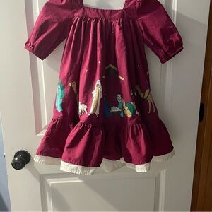 Eleanor Rose Burgundy Dress with Nativity Scene